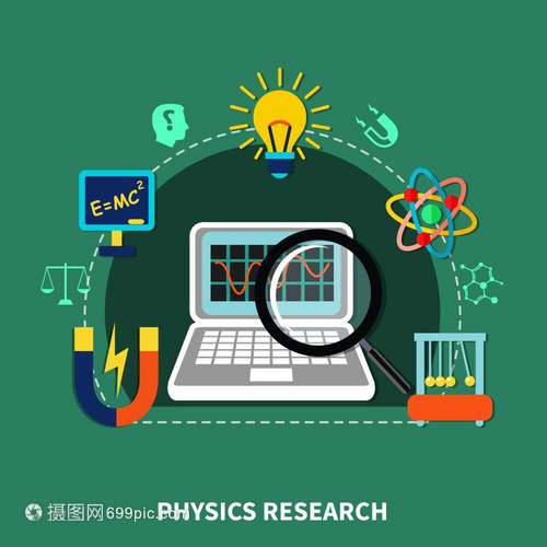 物理研究要素物理研究元素符號圖標(biāo)科教設(shè)備平矢量插圖